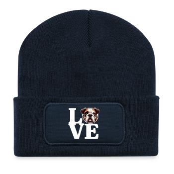 J’ADORE English Bulldog Dog Dog Amateur Drôle - Beanie recyclé à patch - bleu marine - Devant