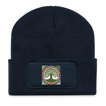 Vitrail circulaire de l’Arbre de Vie - Beanie recyclé à patch - bleu marine - Devant