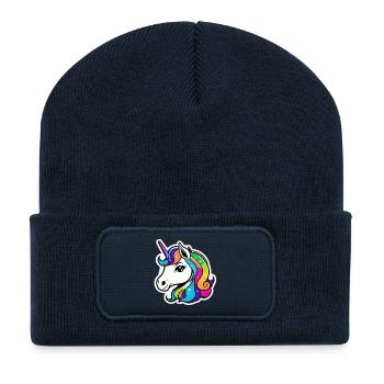 Bright Rainbow Unicorn - Recycled Patch Beanie - french navy - Front