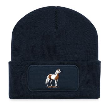 Brown and White Piebald Horse Equestrian Elegance - Recycled Patch Beanie - french navy - Front
