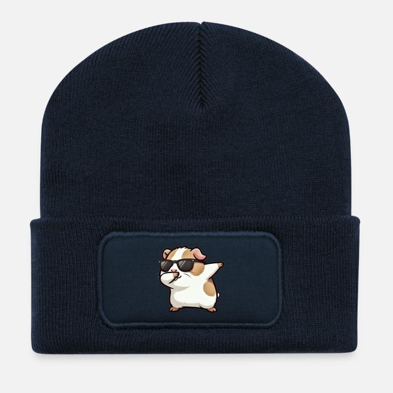Dabbing guinea pig spotted - Recycled Patch Beanie - french navy