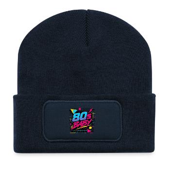 80s Baby Neon Retro - Recycelte Patch Beanie - French Navy - Vorne