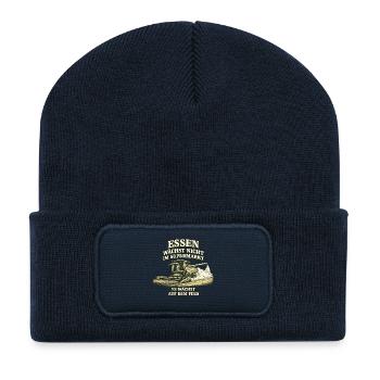 Essen wächst nicht im Supermarkt Mähdrescher Motiv - Recycelte Patch Beanie - French Navy - Vorne