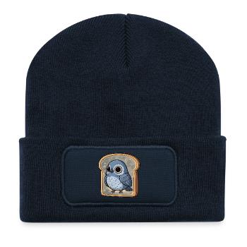 'Pigeon in Bread' Hilarious Bird Illustration Funn - Recycled Patch Beanie - french navy - Front
