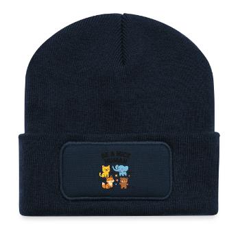 Sei ein netter Mensch – freundliche Tiere - Recycelte Patch Beanie - French Navy - Vorne