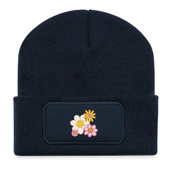 Retro Flower Power Graphic – Cute 70s Hippie - Recycled Patch Beanie - french navy - Front