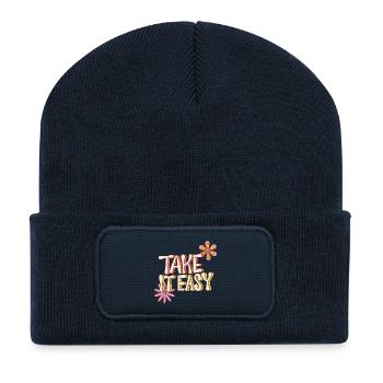 Take It Easy – Retro Flower Power 70s - Recycelte Patch Beanie - French Navy - Vorne