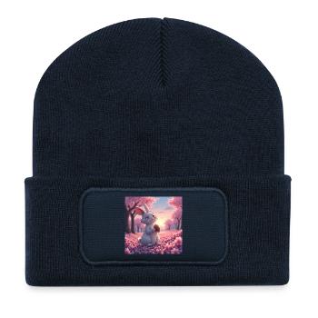 dessin manga d'un mignon lapin - Beanie recyclé à patch - bleu marine - Devant