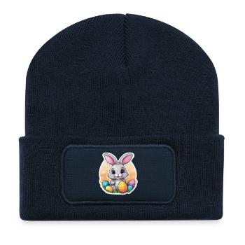 Pastel Easter Bunny and Colorful Eggs - Recycled Patch Beanie - french navy - Front