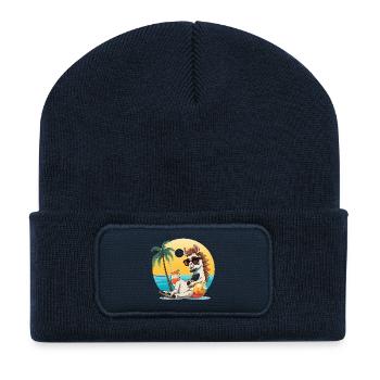 Sunny Beach Llama on Vacation - Recycled Patch Beanie - french navy - Front