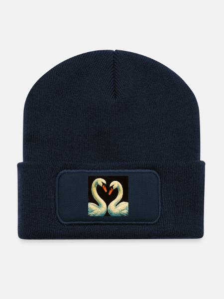 Swan Heart Couple Art Motif - Recycled Patch Beanie - french navy