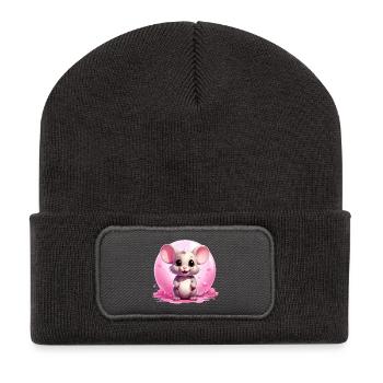 Niedliche Maus - Recycelte Patch Beanie - Dunkelgrau - Vorne