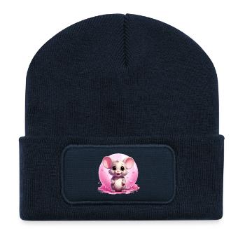 Souris mignonne - Beanie recyclé à patch - bleu marine - Devant