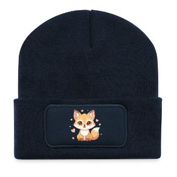 Kuschelfuchs mit Herzchen Charme - Recycelte Patch Beanie - French Navy - Vorne