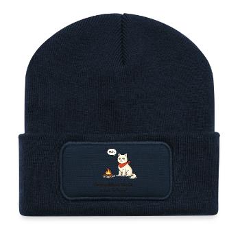 InTent Cat Camping Design de jeux de mots - Beanie recyclé à patch - bleu marine - Devant