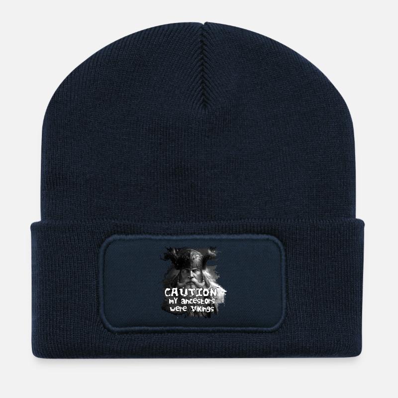 Caution_my_ancestors_were_Vikings - Recycled Patch Beanie - french navy
