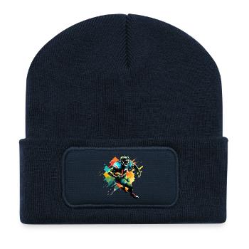 American-Football-Spieler-Illustrationen im Trend - Recycelte Patch Beanie - French Navy - Vorne