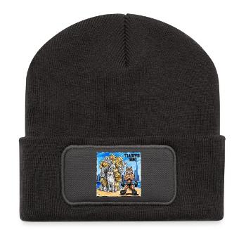 Krypto Krafttier Hund und Wolf - Recycelte Patch Beanie - Dunkelgrau - Vorne