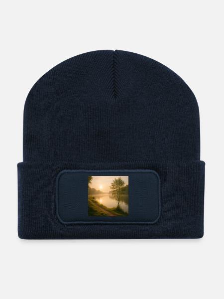 Or du matin sur le chemin de la rivière - Beanie recyclé à patch - bleu marine