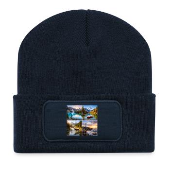 Alpine Natur-Landschaften Collage - Recycelte Patch Beanie - French Navy - Vorne