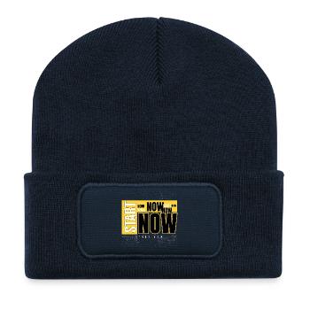 Jetzt beginnen Fette Typografie - Recycelte Patch Beanie - French Navy - Vorne