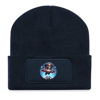 Polizei Superheld Polizist Helden Polizeiauto - Recycelte Patch Beanie - French Navy - Vorne