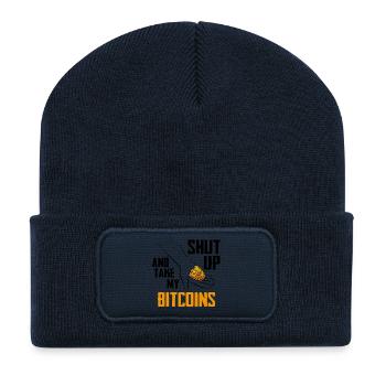Emblème des pièces de main Bitcoin / Prends mon Bitcoin - Beanie recyclé à patch - bleu marine - Devant