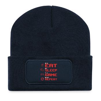 Eat, Sleep, Game, Repeat - Gaming Quote T-Shirt - Recycled Patch Beanie - french navy - Front