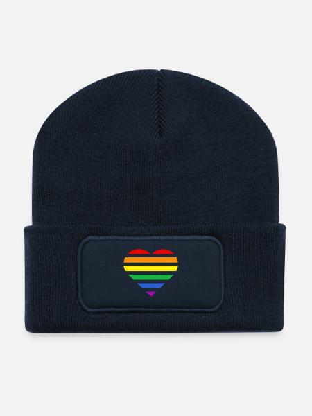 Pride Flag Heart · Classic Rainbow - Recycled Patch Beanie - french navy
