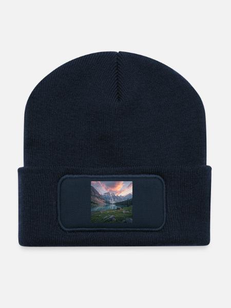 Alpine refuge at the mountain lake - Recycled Patch Beanie - french navy