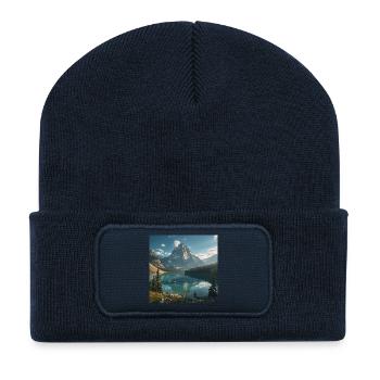 Majestic mountain lake in the forest - Recycled Patch Beanie - french navy - Front
