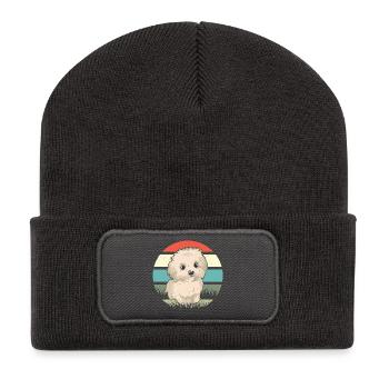 Maltese Retro Doggy Dog - Recycled Patch Beanie - dark grey - Front