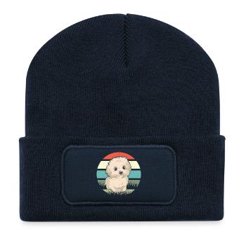 Maltese Retro Doggy Dog - Recycled Patch Beanie - french navy - Front