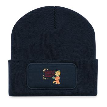 Café drôle de chat avant le travail - Beanie recyclé à patch - bleu marine - Devant