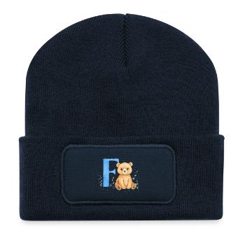 Aquarell Bär mit Buchstabe F - Recycelte Patch Beanie - French Navy - Vorne