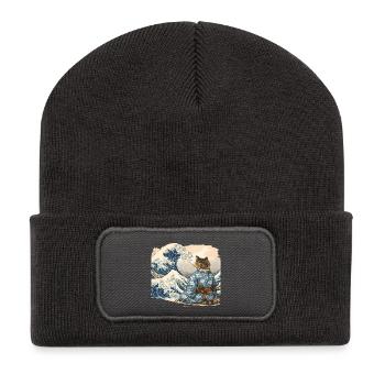 Samurai Cat Wave Japanese Ukiyo-e Style - Recycled Patch Beanie - dark grey - Front