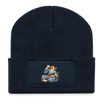 Samurai Cat Sake Japanese Ukiyo-e Style - Recycled Patch Beanie - french navy - Front
