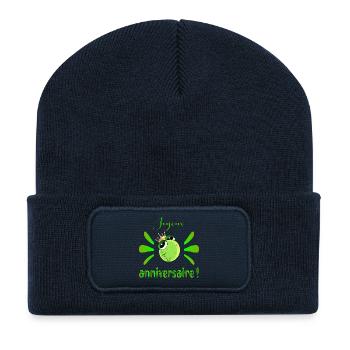Joyeux anniversaire Grenouille - Beanie recyclé à patch - bleu marine - Devant