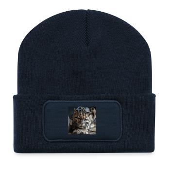 Clouded leopard resting pose Expressive wildcat - Recycled Patch Beanie - french navy - Front