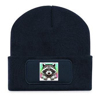 Raton laveur - Beanie recyclé à patch - bleu marine - Devant