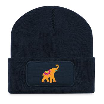 Yoga Éléphant Inde Amour Animal Coloré Décoration Namasté - Beanie recyclé à patch - bleu marine - Devant