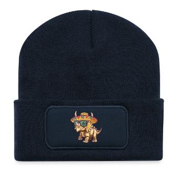 Sombrero du tricératope dinosaure - Beanie recyclé à patch - bleu marine - Devant