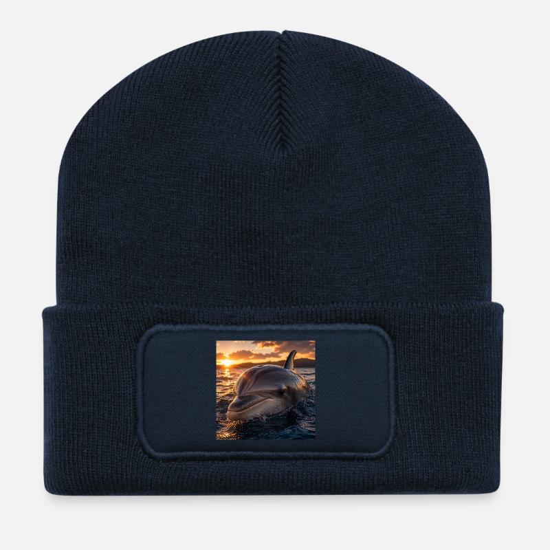 Dolphin at sunset - Recycled Patch Beanie - french navy
