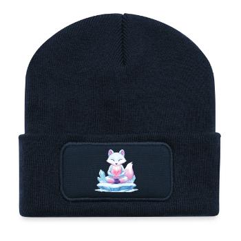 Pastell-Eisfuchs mit Herz - Recycelte Patch Beanie - French Navy - Vorne