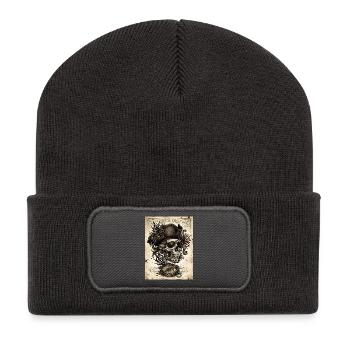 Piratenschädel und Kompass - Recycelte Patch Beanie - Dunkelgrau - Vorne