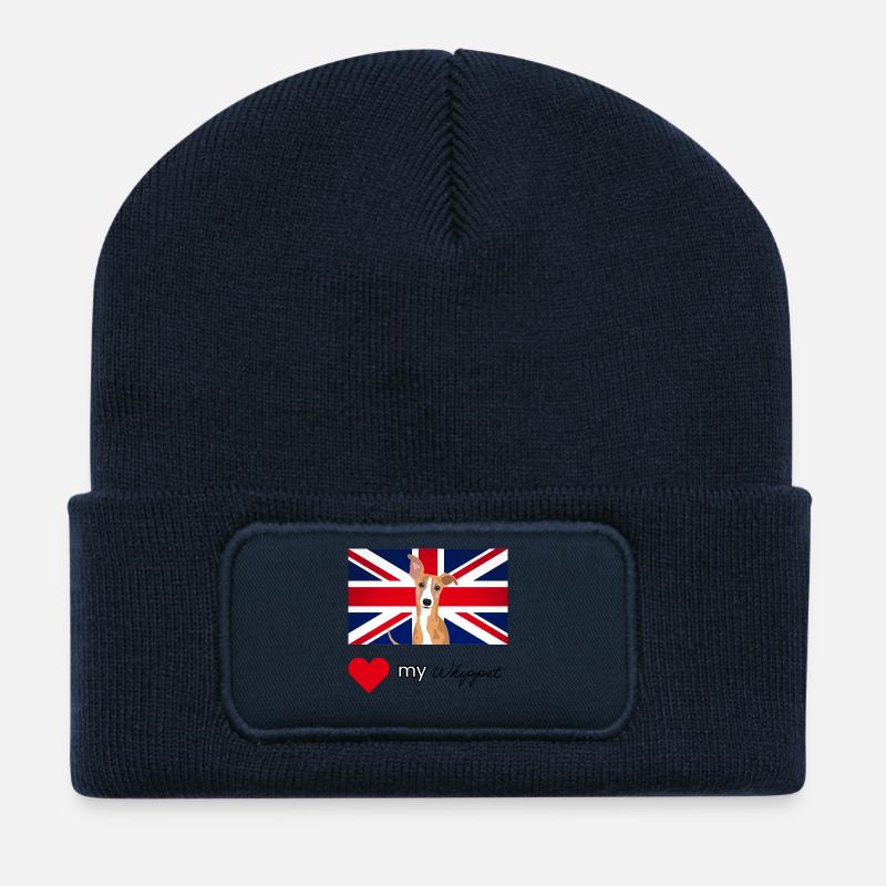 LUVMYWHIPPET (Schwarzer Text, Lebendig) - Recycelte Patch Beanie - French Navy