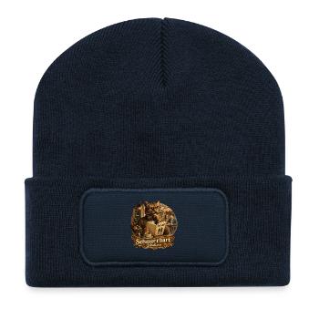 Schnurrbart Deluxe Katze Café lustig Vintage - Recycelte Patch Beanie - French Navy - Vorne