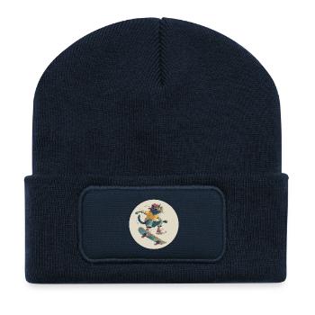 Skateboard-Katze im Retro-Vibe - Recycelte Patch Beanie - French Navy - Vorne