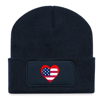 American Heart Flag – Red Patriotic Love - Beanie recyclé à patch - bleu marine - Devant
