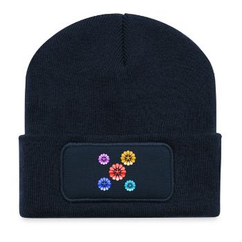 Fleur - Beanie recyclé à patch - bleu marine - Devant